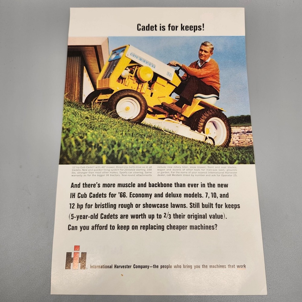 IH Cub Cadet Tractor Magazine Ad 1966 Lawn & Garden Mid-Century - Picture 1 of 1